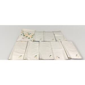 Vintage Hand Embroidery Broderie A La Main Floral Tablecloth & Napkins Set 70x18
